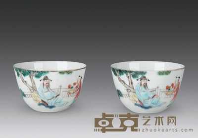 清中期 粉彩人物小杯(一对) 直径6cm